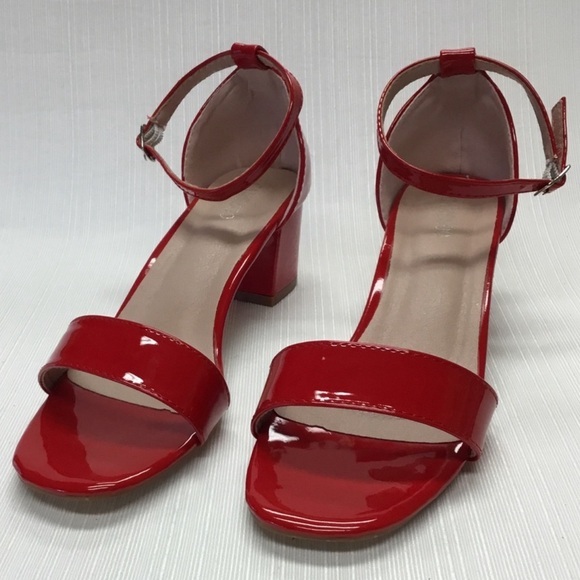 Camssoo Shoes - Red Patent Block Heel Sandals - Women